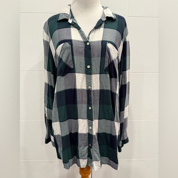 XL Merona Green and White Plaid Button-Up Shirt - Picture 2 of 7